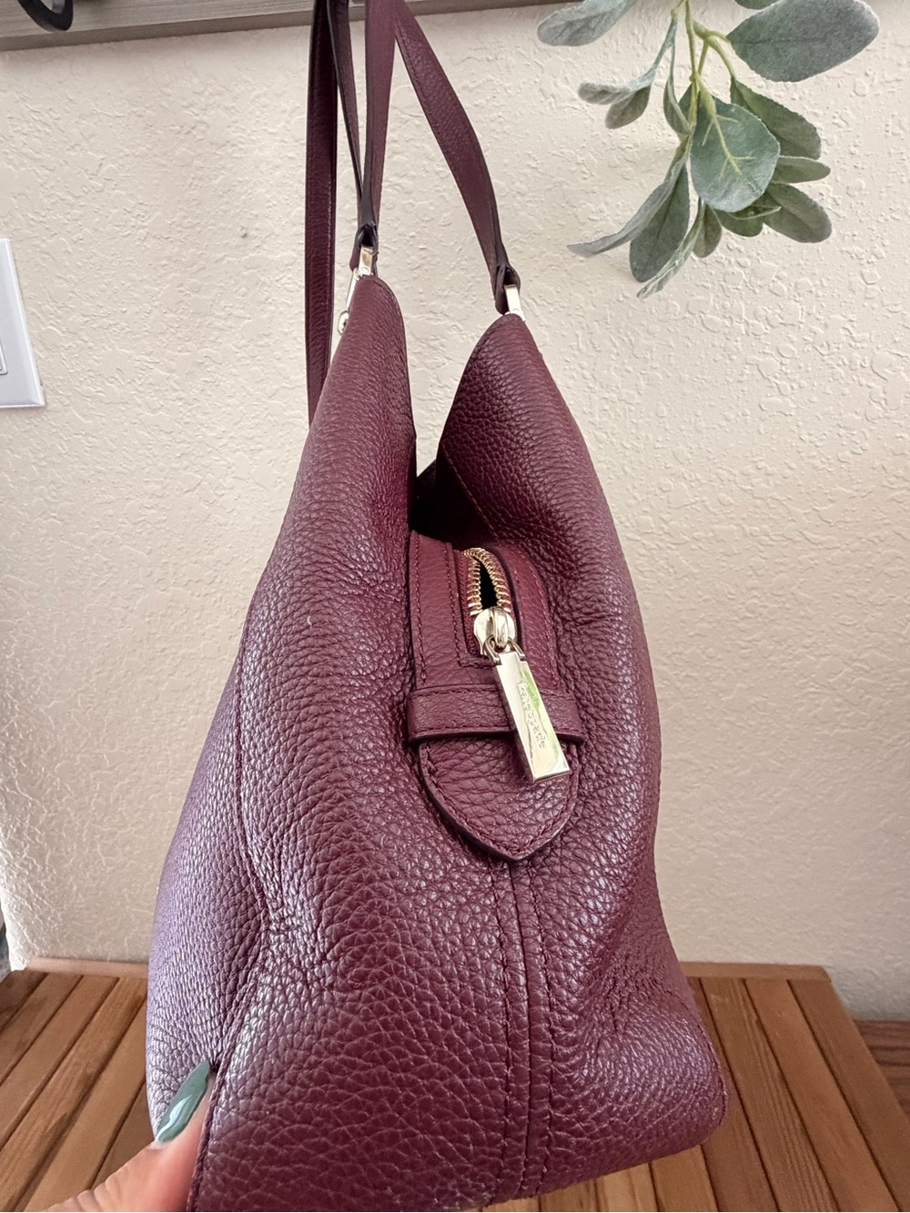 Kate Spade Pebbled Leather Shoulder Tote in Burgundy Wine - Picture 2 of 12